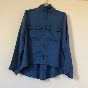 NWT Laurie Felt 100% Tencel Button Up Long Sleeved High Low Hem Shirt, Size-8